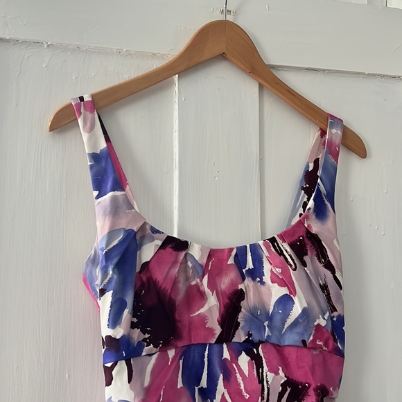 Suzi Chin for Maggy Boutique Midi Length Watercolor Floral Wiggle Dress Size 4 - Picture 3 of 6